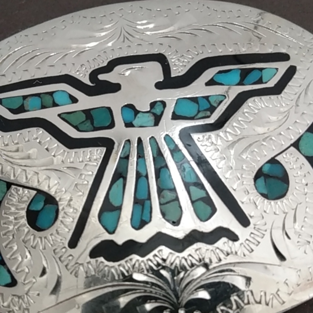 Solid Silver Vintage Artisan Navajo Belt Buckle - Picture 2 of 7